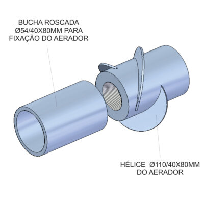 conjunto bucha roscada ø54/40x80mm para fixação e hélice ø110/40x80mm do aerador metálicos e usináveis aço